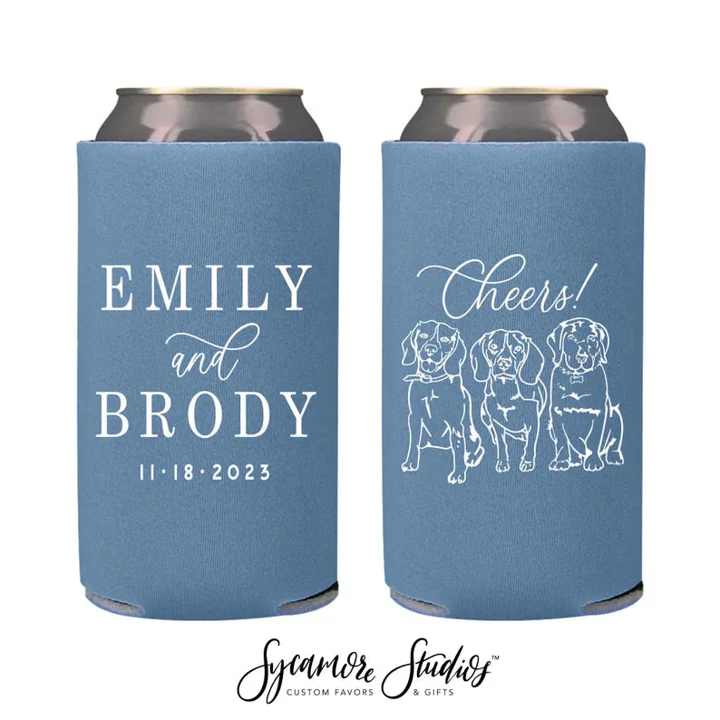Regular & Slim Can Cooler Wedding Package #214RS - Custom Pet Illustration - Cheers