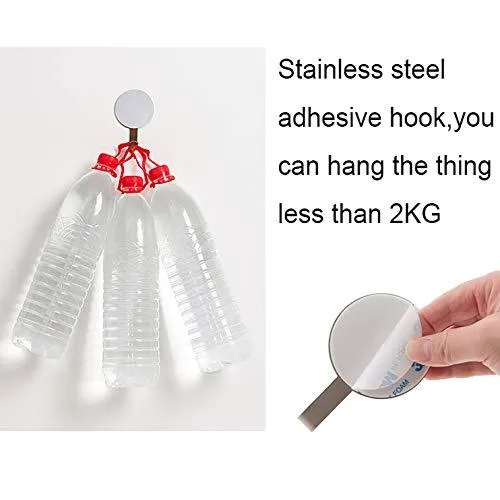 Rocutus 6pcs Stainless Steel Adhesive Hooks Mirror Hook,Heavy Duty Wall Hooks,No Punching Door Hook Household Seamless Hook Strong Adhesive Load-Bearing Hook