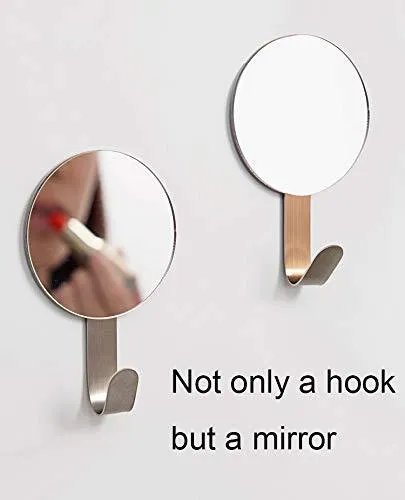 Rocutus 6pcs Stainless Steel Adhesive Hooks Mirror Hook,Heavy Duty Wall Hooks,No Punching Door Hook Household Seamless Hook Strong Adhesive Load-Bearing Hook