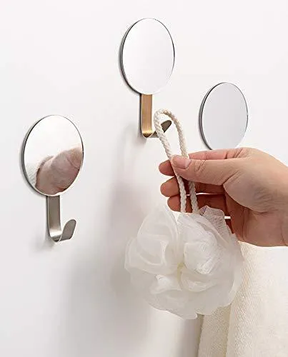 Rocutus 6pcs Stainless Steel Adhesive Hooks Mirror Hook,Heavy Duty Wall Hooks,No Punching Door Hook Household Seamless Hook Strong Adhesive Load-Bearing Hook
