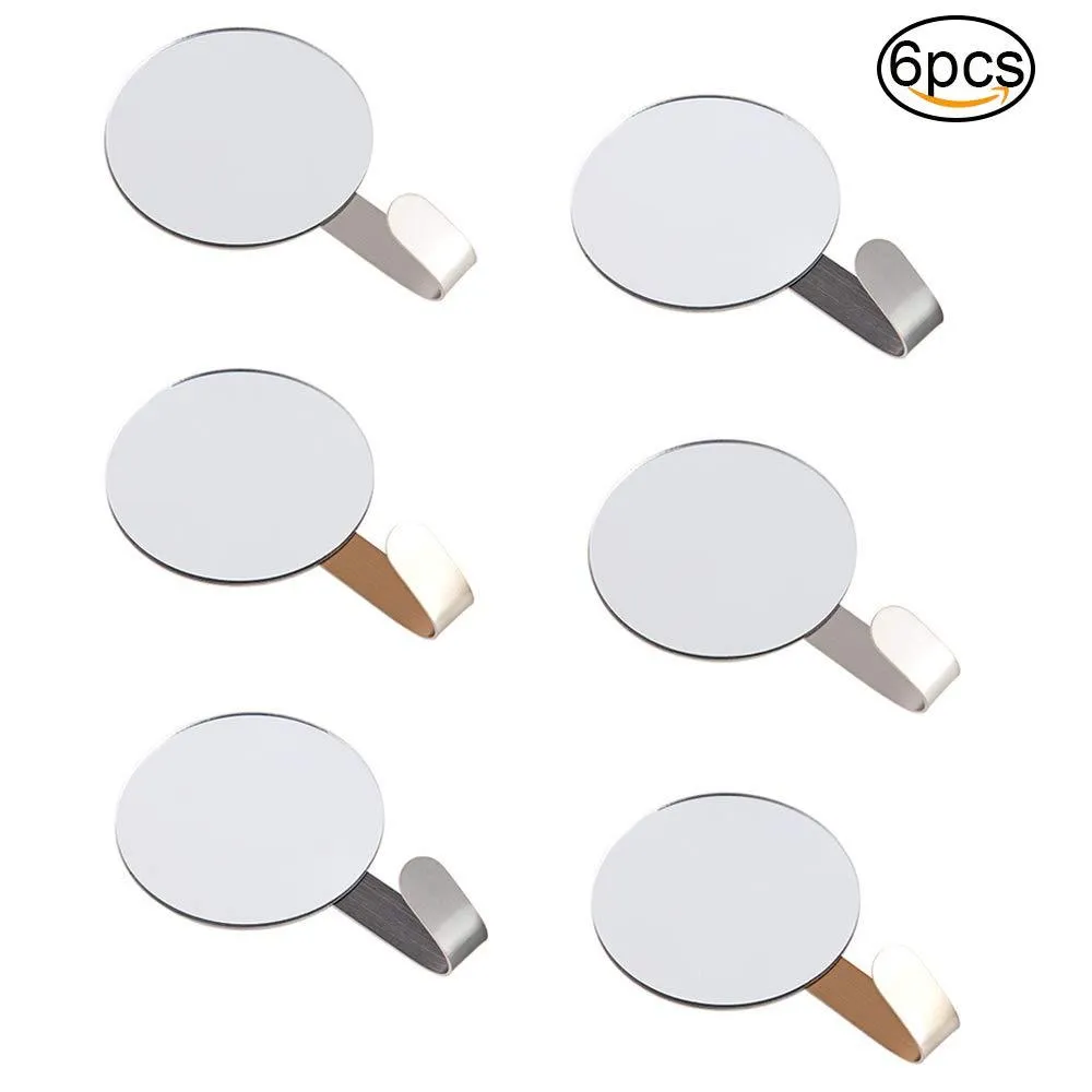 Rocutus 6pcs Stainless Steel Adhesive Hooks Mirror Hook,Heavy Duty Wall Hooks,No Punching Door Hook Household Seamless Hook Strong Adhesive Load-Bearing Hook