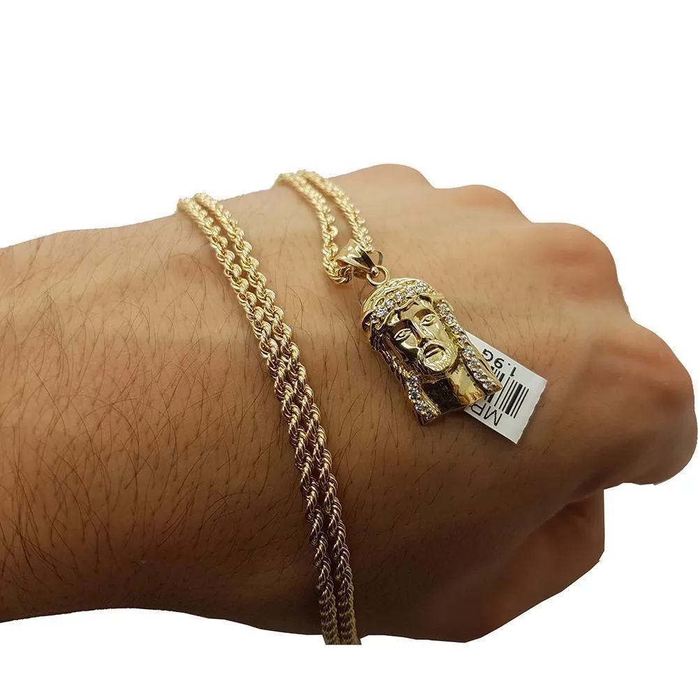 Rope Chain 2.5MM 10K With Jesus en OR 10K | MNG-151