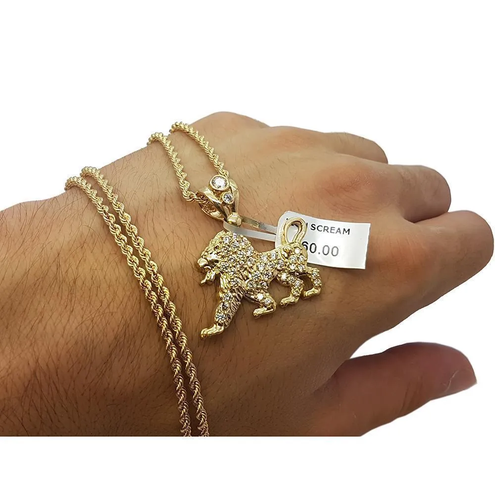 Rope Chain 2.5MM 10K With Lion Petit en OR 10K MNG-117