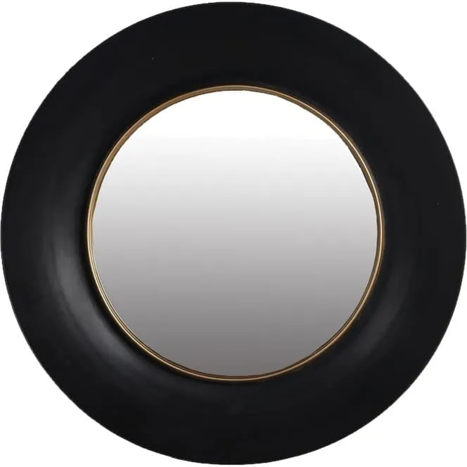 Round Wall Mirror with Dome in Black and Gold