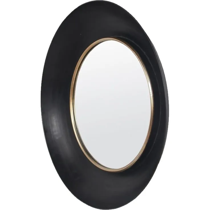 Round Wall Mirror with Dome in Black and Gold