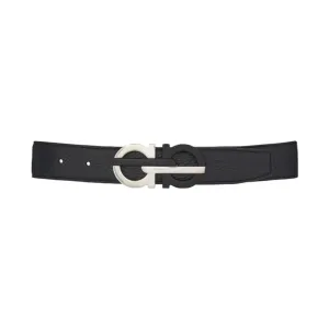 SALVATORE FERRAGAMO REVERSIBLE AND ADJUSTABLE GANCINI BELT  BLACK/RAFIA