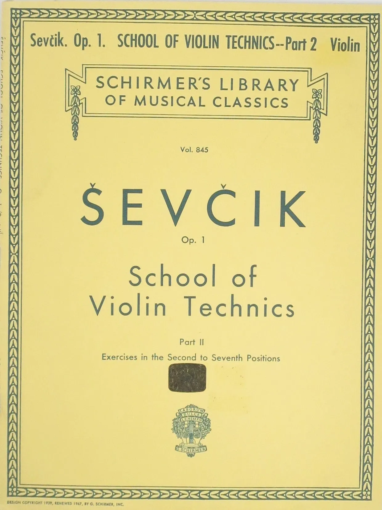 Sevcik Violin Studies : Opus 1 Part 2, School Of Violin Technics Vol.845