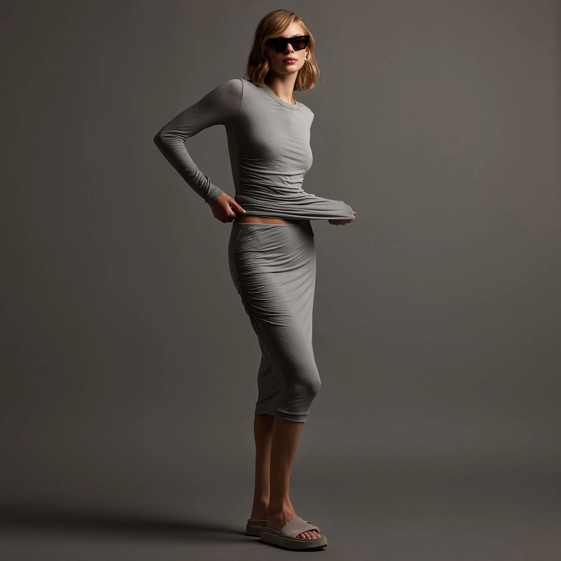 Shoreline Ruched Skirt - Silver Grey