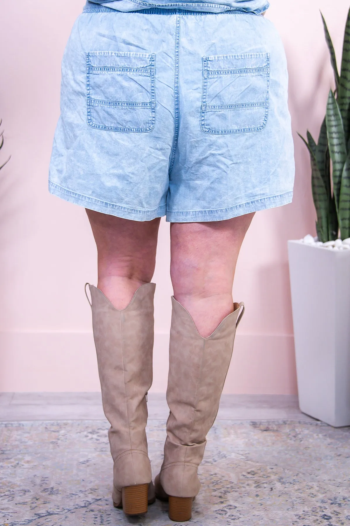 Shoreline Serenity Light Denim Blue Solid Shorts - I1529LDB