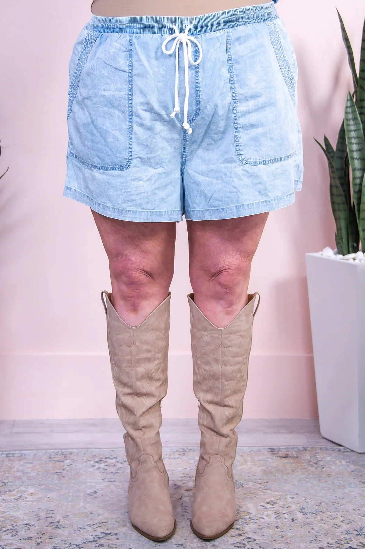 Shoreline Serenity Light Denim Blue Solid Shorts - I1529LDB