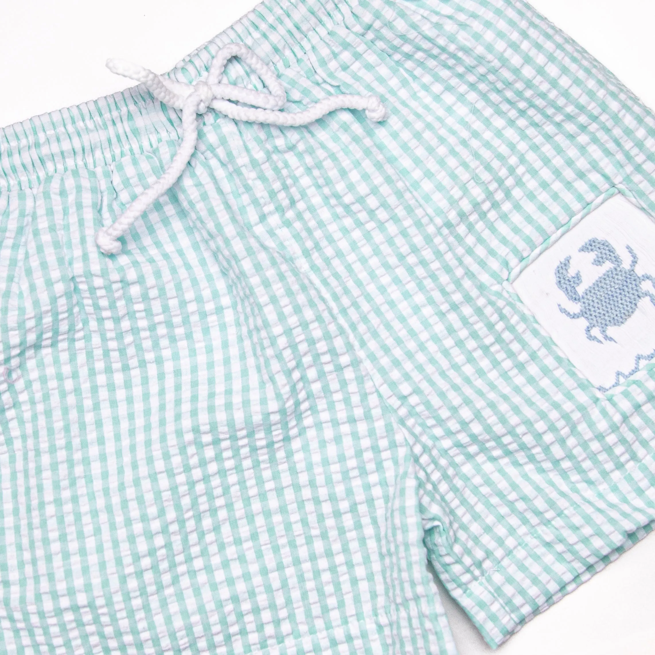 Shoreline Shuffle Smocked Swim Trunks, Aqua