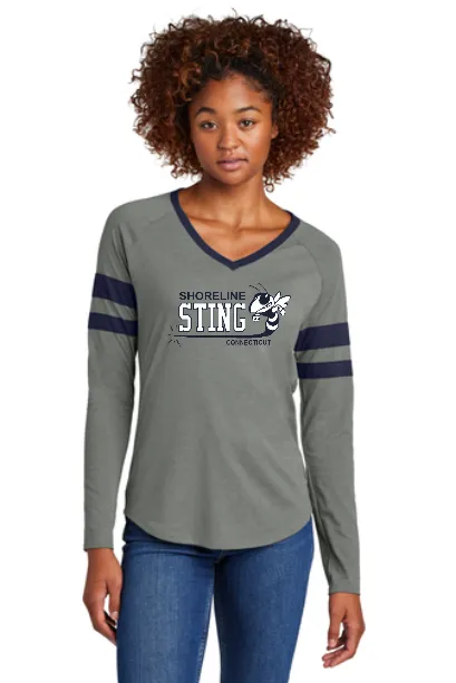 Shoreline Sting Sport-Tek® Ladies Halftime Stripe Long Sleeve V-Neck Tee