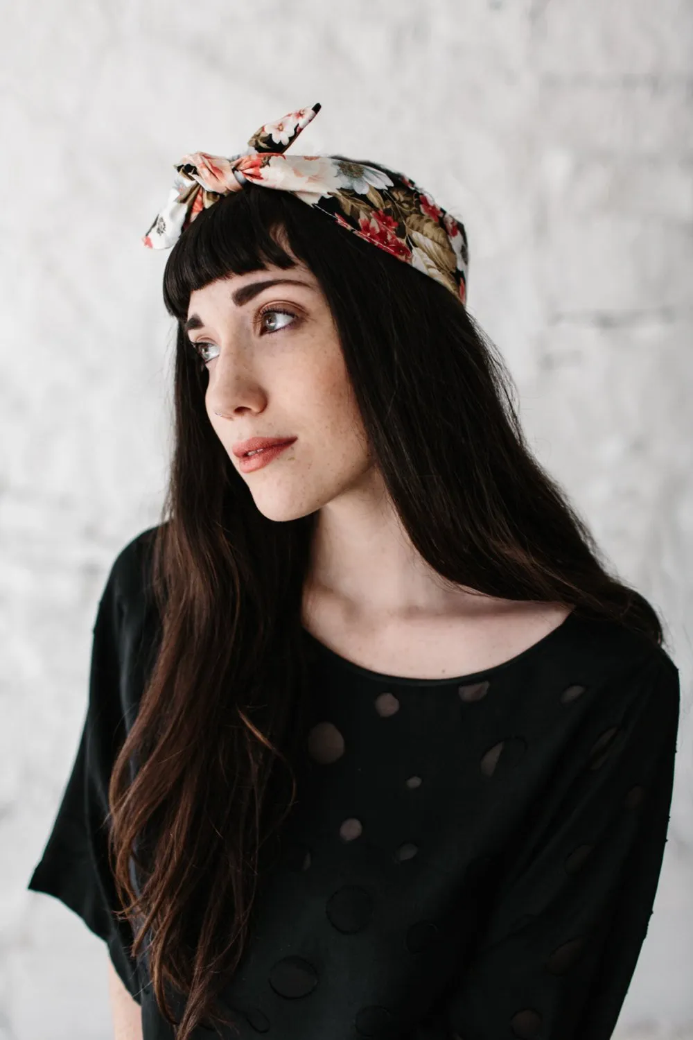 Silky Navy Orange Floral Headwrap