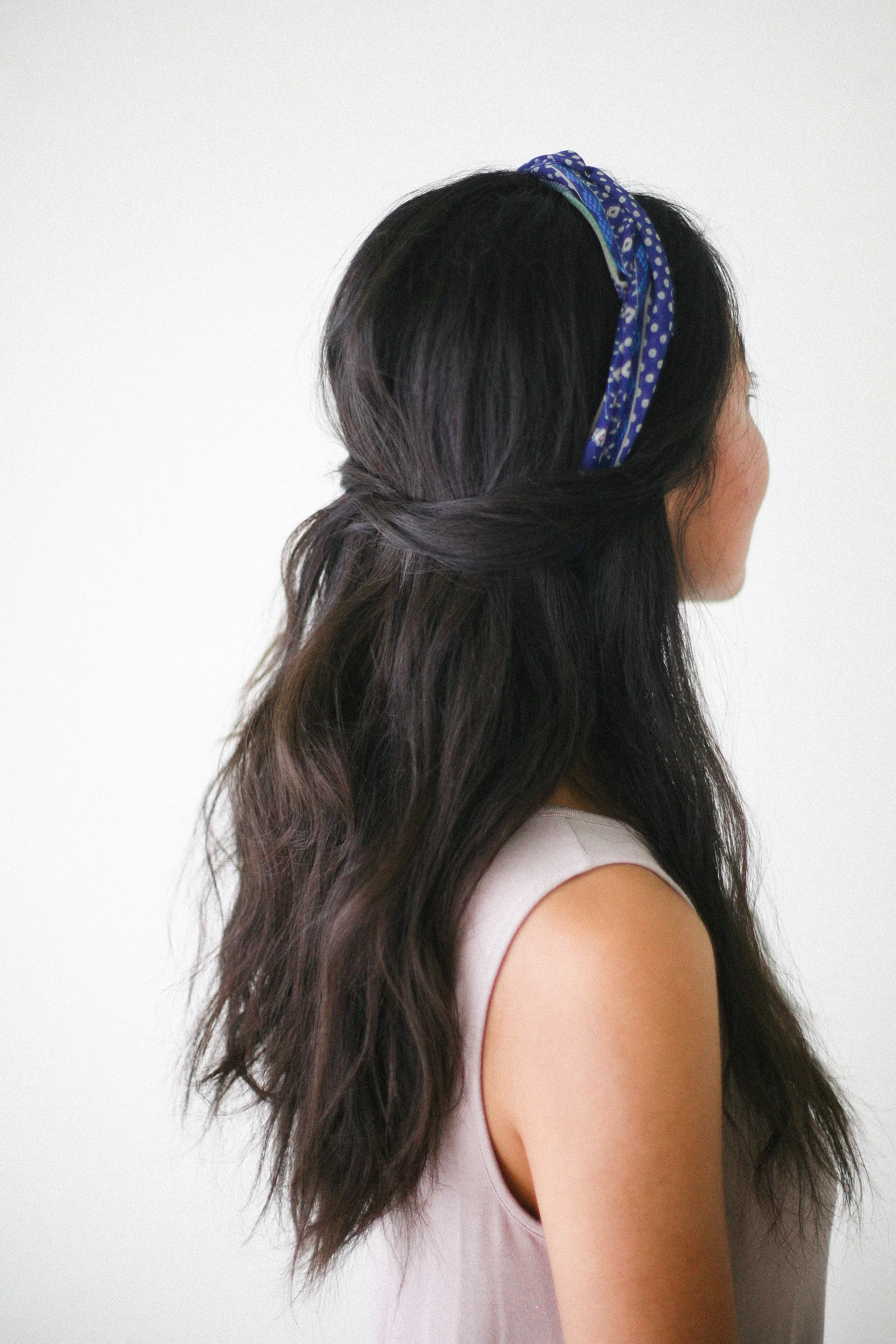 Silky Navy Orange Floral Headwrap