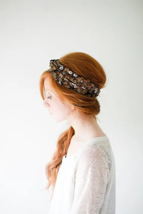 Silky Navy Orange Floral Headwrap