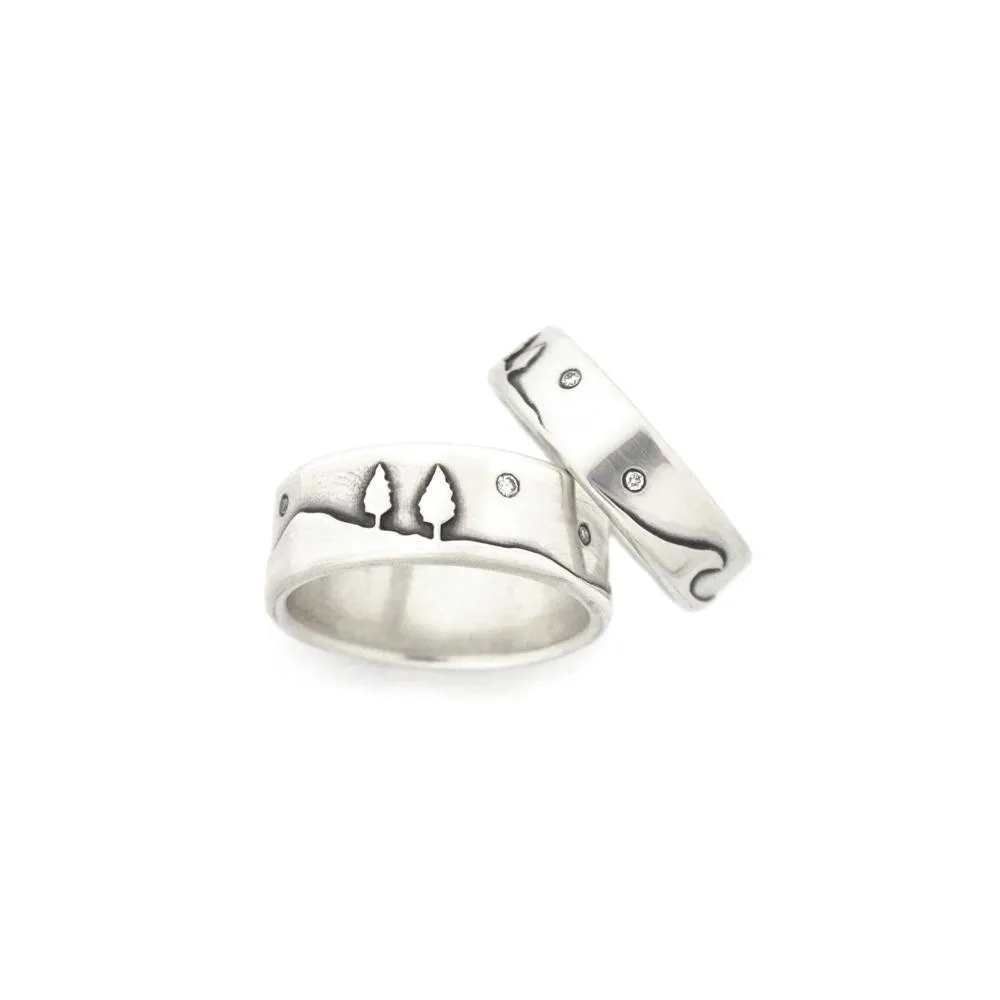 Silver Diamond Twilight Shoreline Ring
