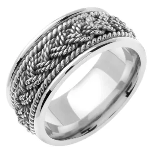 Silver or Titanium and White Gold Center Braided Ring