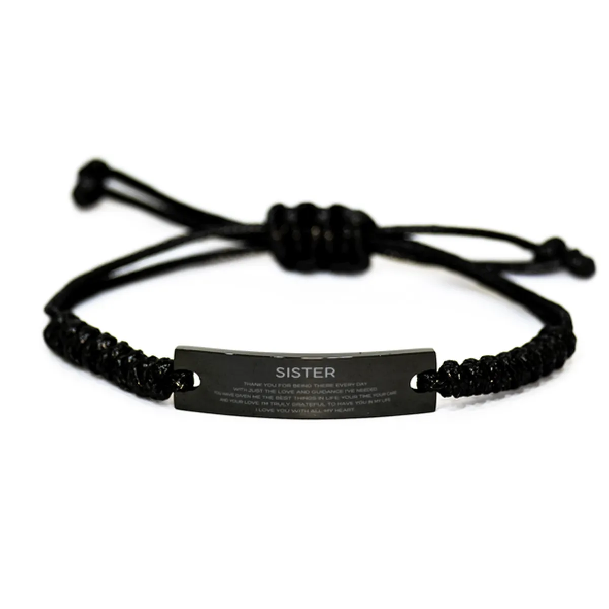 Sister Gifts, Thank you for being there every day, Thank You Gifts For Sister, Birthday Christmas Black Rope Bracelet For Sister