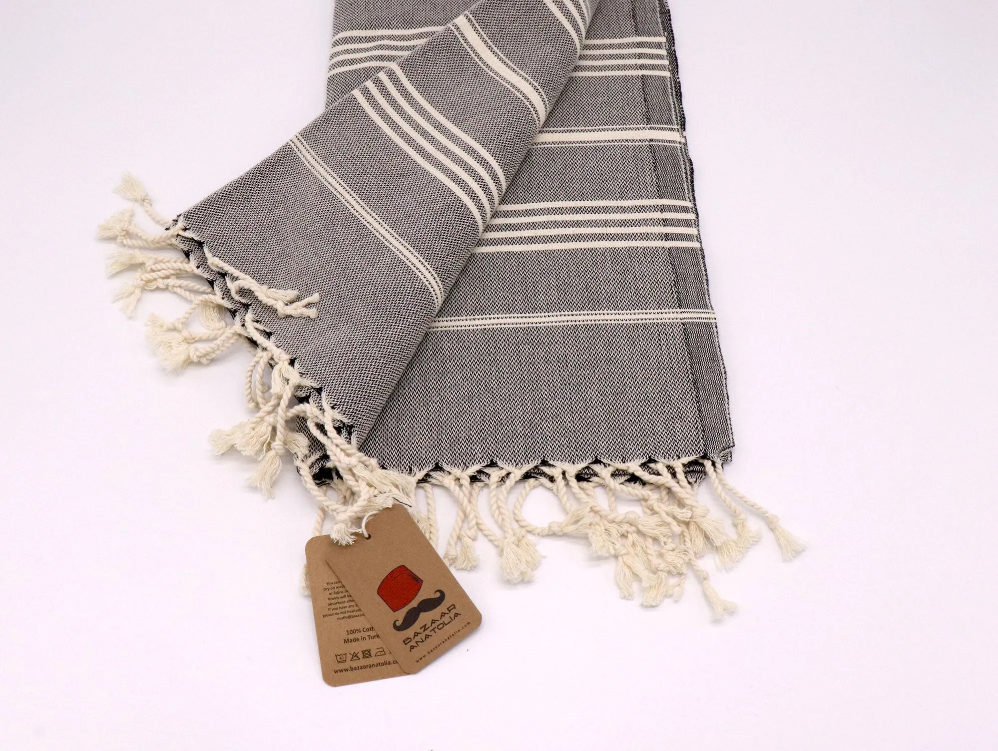 Slim Line Peshtemal Beach Towel - Black