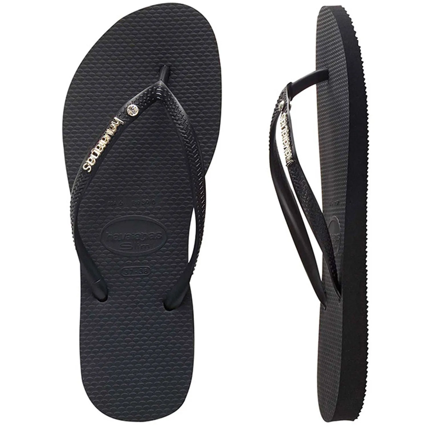 Slim Metal Logo Thongs Crystal Black