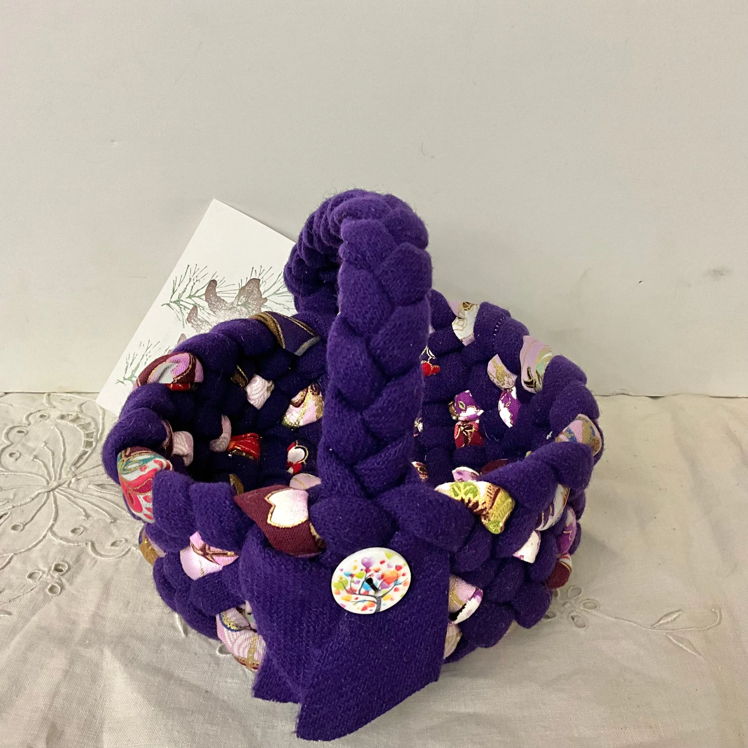 Small One Handle Basket in Purple with Button