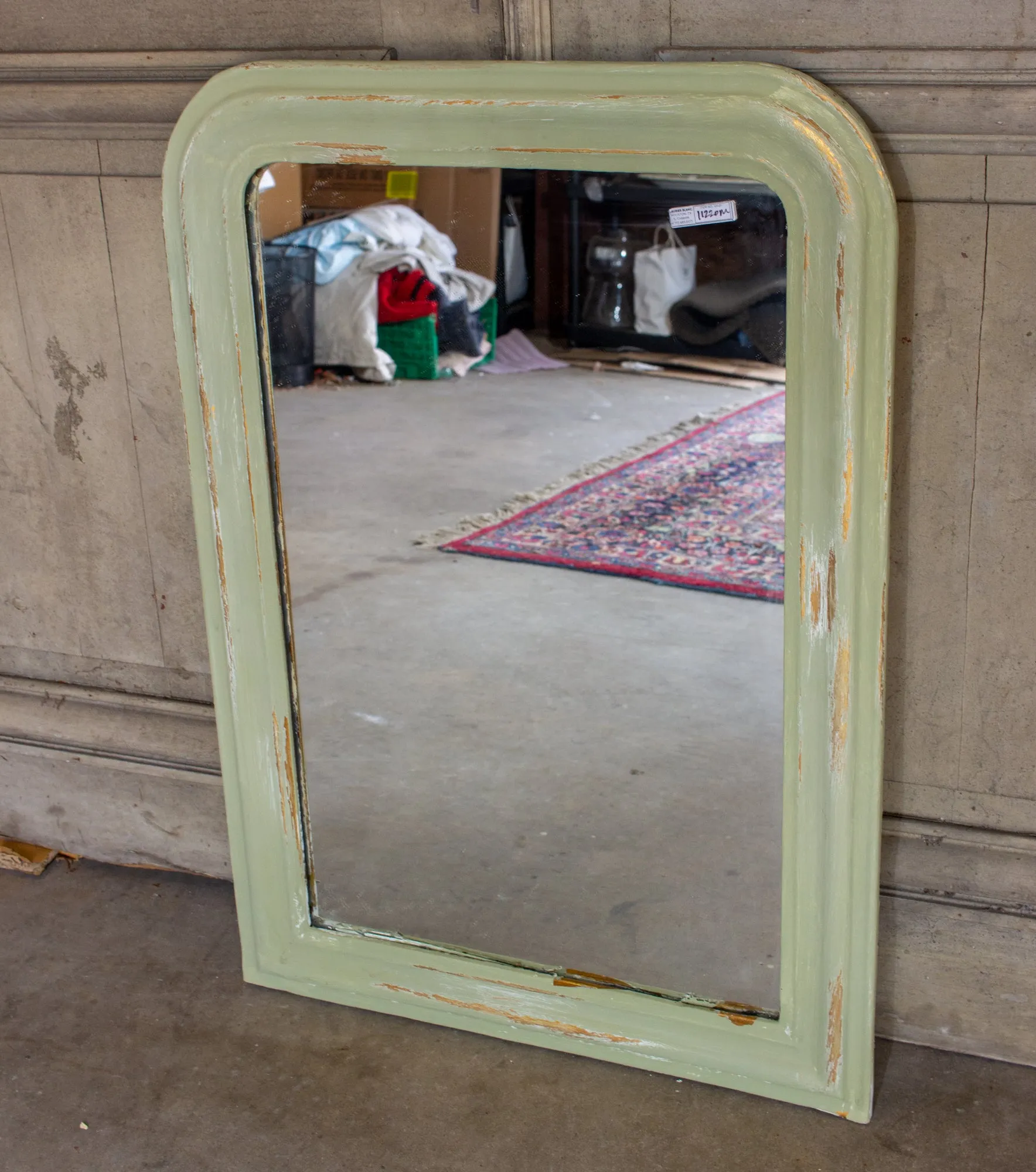 Small Painted Antique French Louis Philippe Mirror in Light Green & Gold Finish