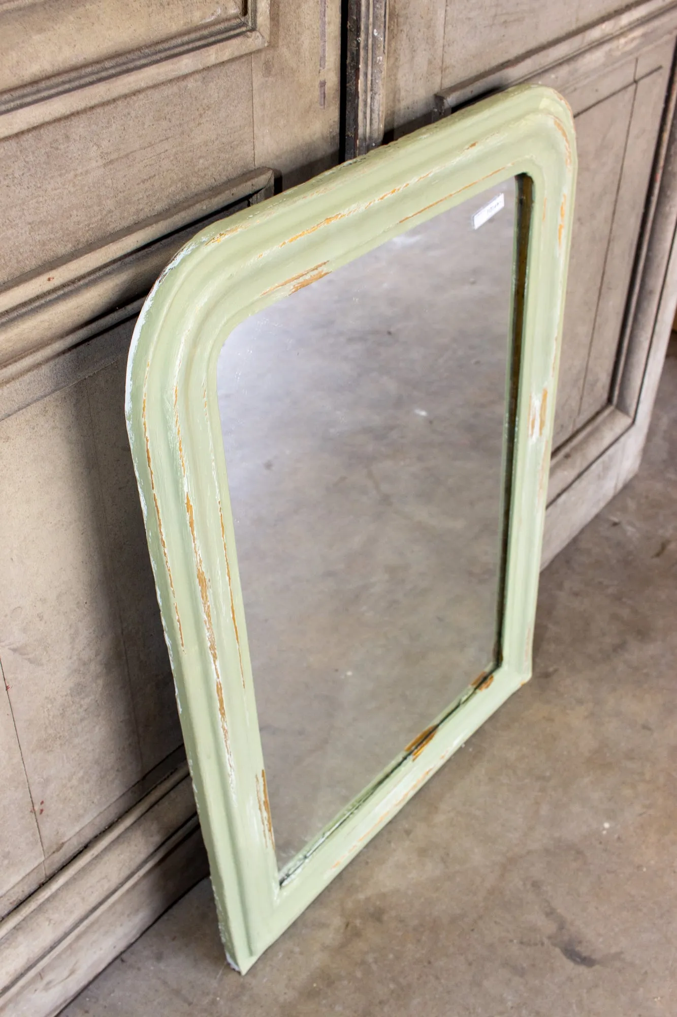Small Painted Antique French Louis Philippe Mirror in Light Green & Gold Finish
