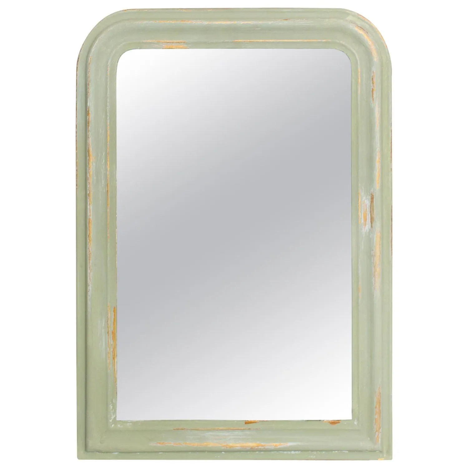 Small Painted Antique French Louis Philippe Mirror in Light Green & Gold Finish