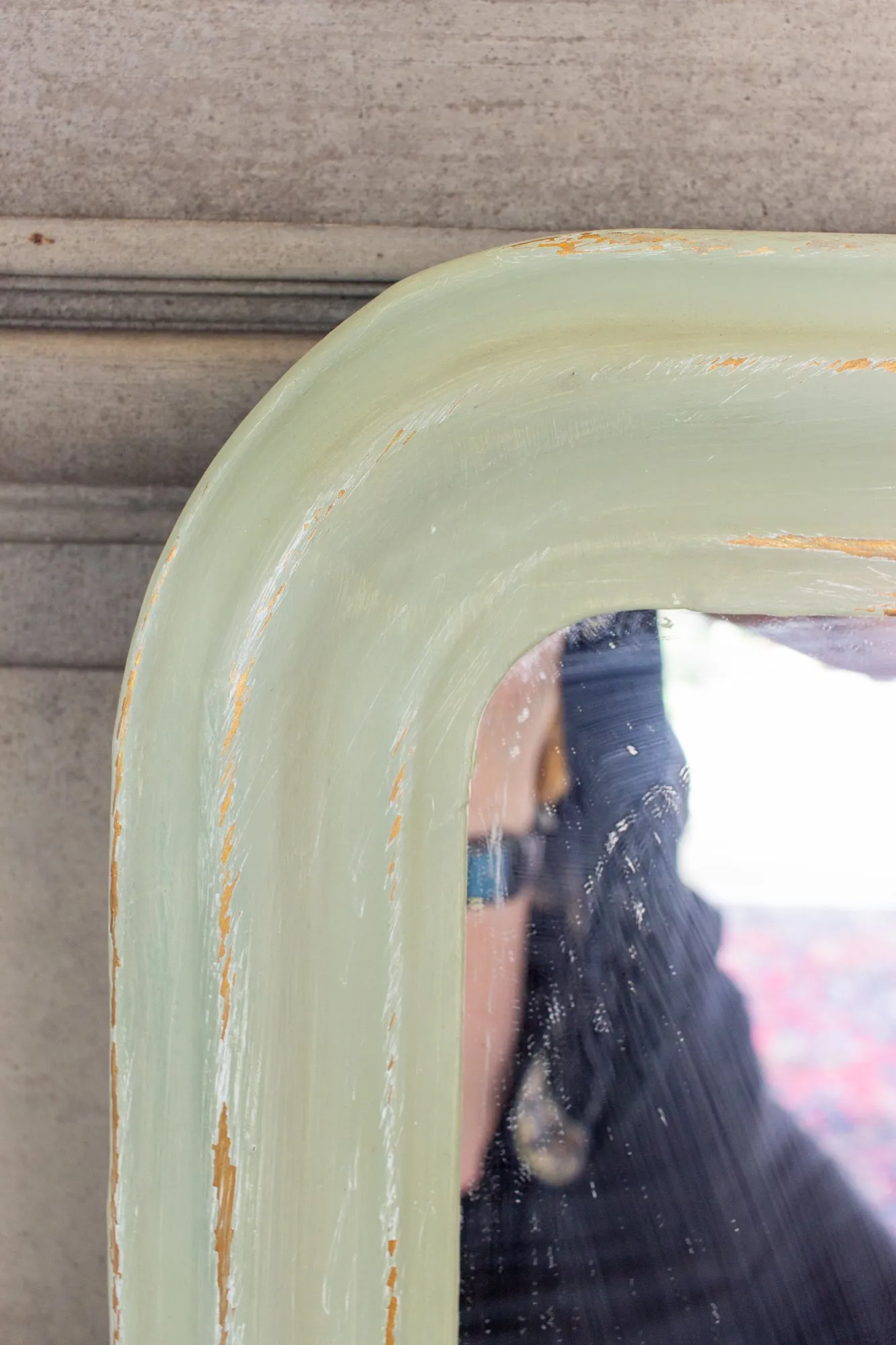 Small Painted Antique French Louis Philippe Mirror in Light Green & Gold Finish