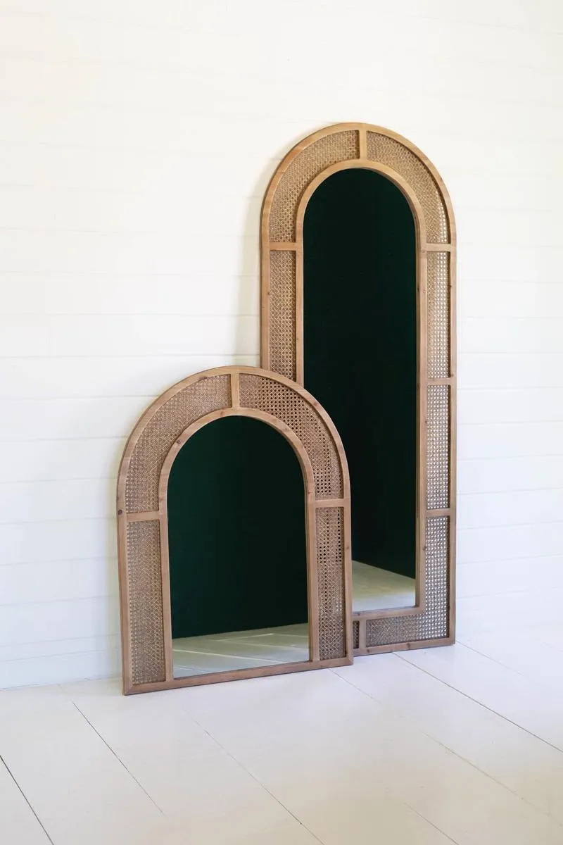 Small Woven Arched Rattan Framed Wall Mirror