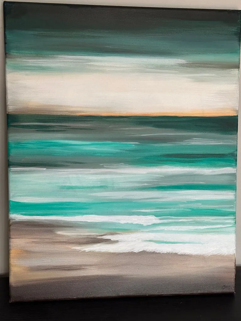 Soft Beach Landscape in Teal and Golden Taupe 16x20 Acrylic on Gallery Wrapped Canvas FREE SHIPPING