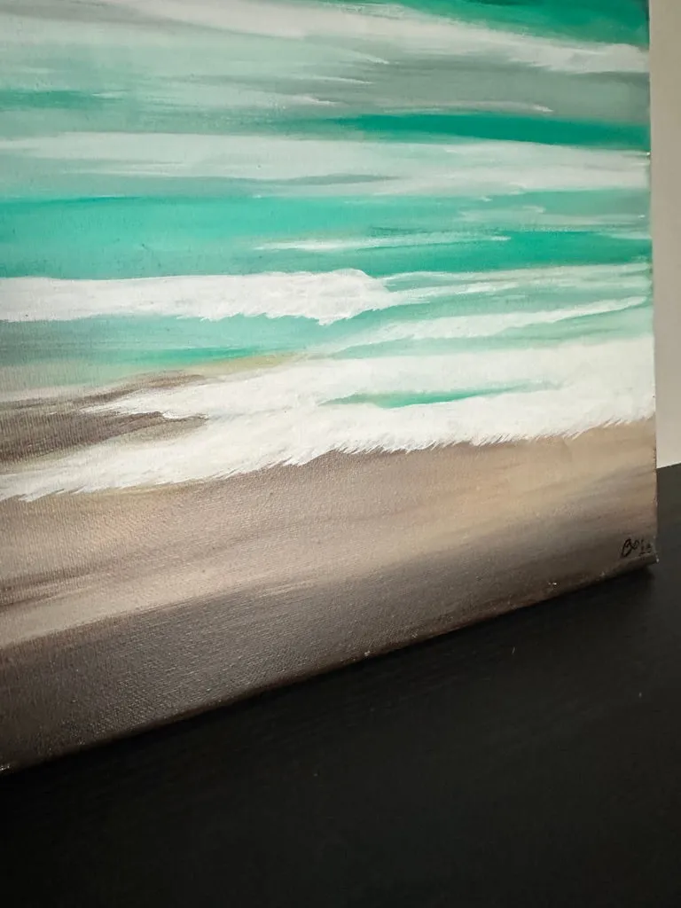 Soft Beach Landscape in Teal and Golden Taupe 16x20 Acrylic on Gallery Wrapped Canvas FREE SHIPPING