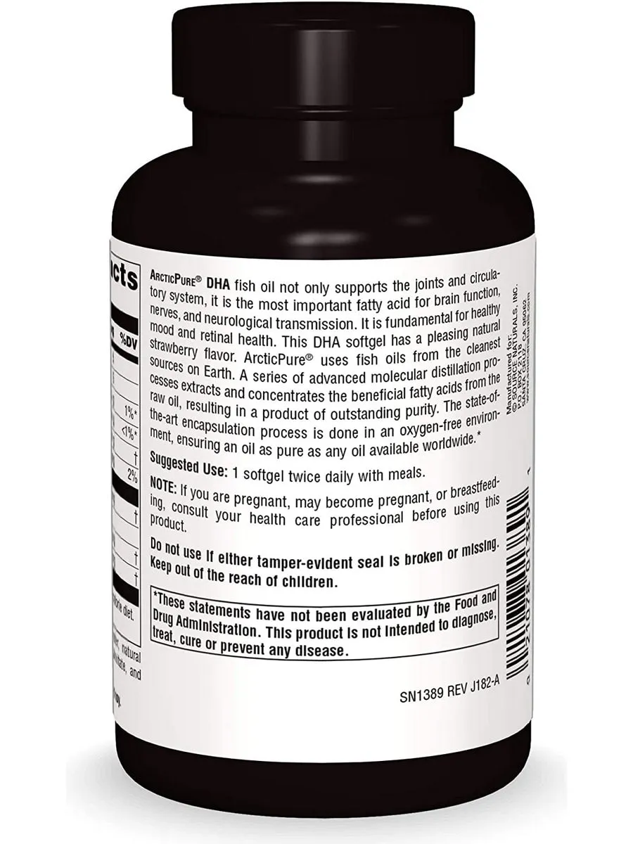 Source Naturals, Arctic Pure® DHA Omega-3 275 mg, Strawberry, 60 softgels