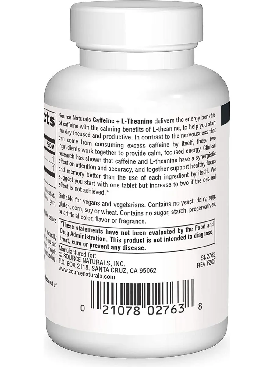 Source Naturals, Caffeine   L-Theanine, 60 tablets