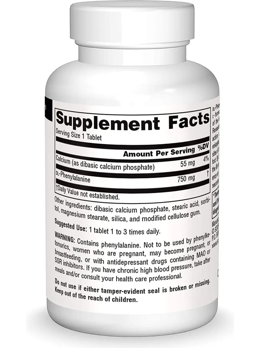 Source Naturals, DLPA DL-Phenylalanine 750 mg, 30 tablets