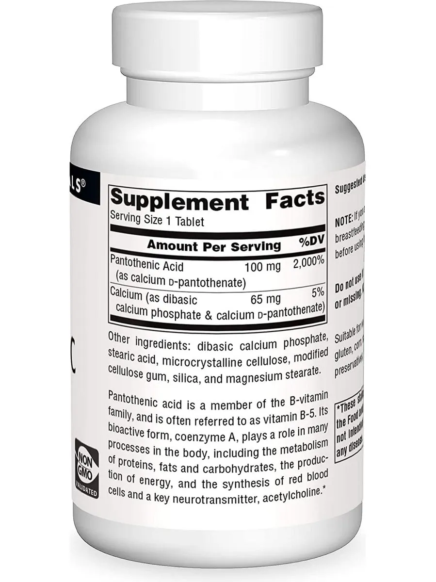 Source Naturals, Pantothenic Acid Vitamin B-5 100 mg, 250 tablets