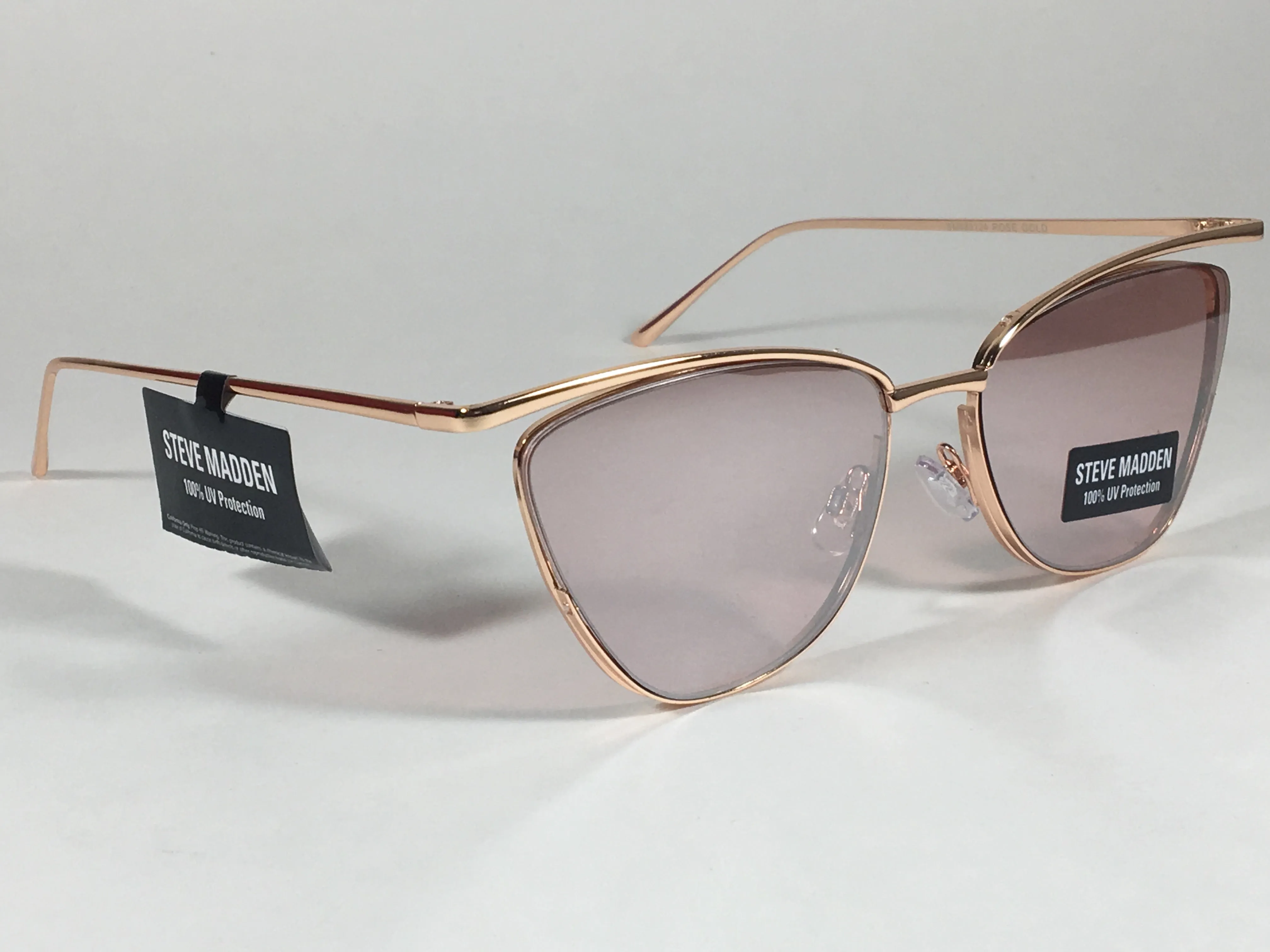 Steve Madden Brooklyn Cat Eye Sunglasses Rose Gold Metal Frame Silver Mirror Lens SM889124 RSG