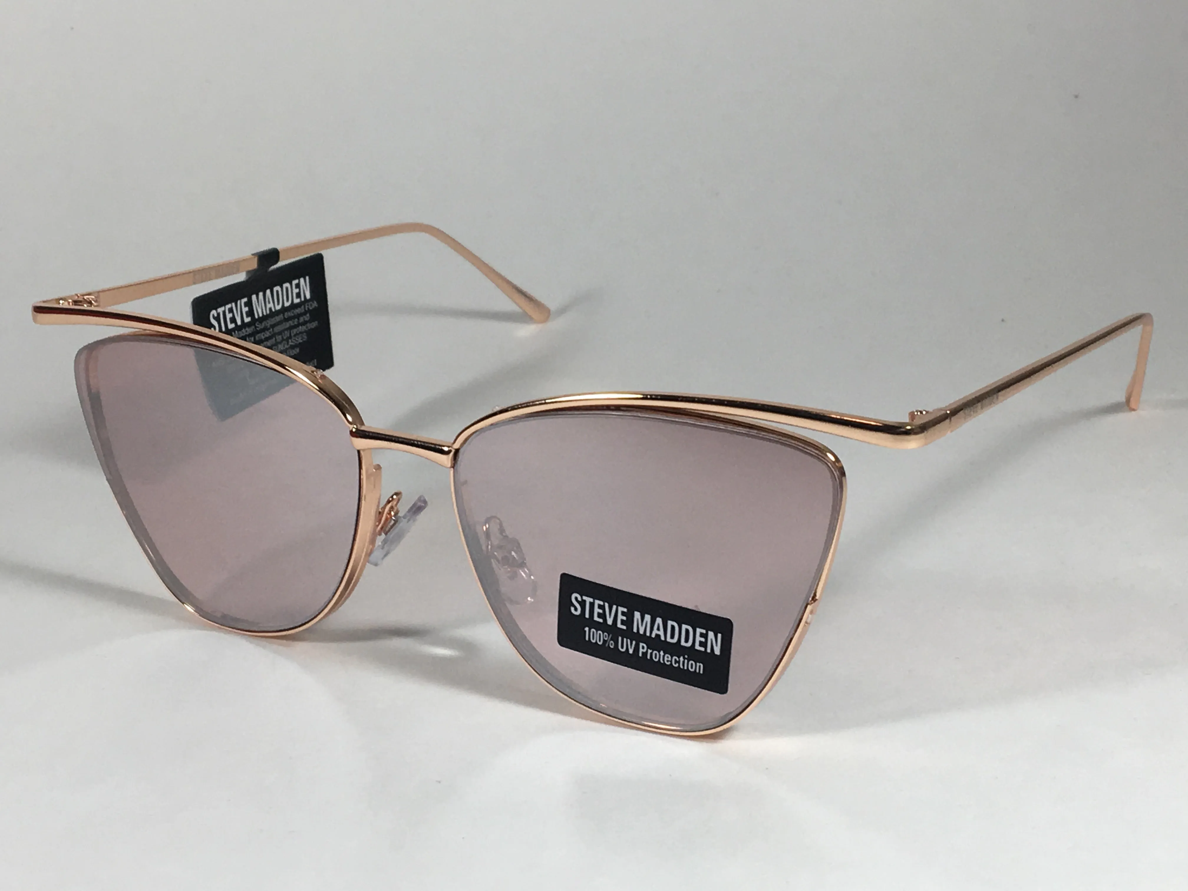 Steve Madden Brooklyn Cat Eye Sunglasses Rose Gold Metal Frame Silver Mirror Lens SM889124 RSG