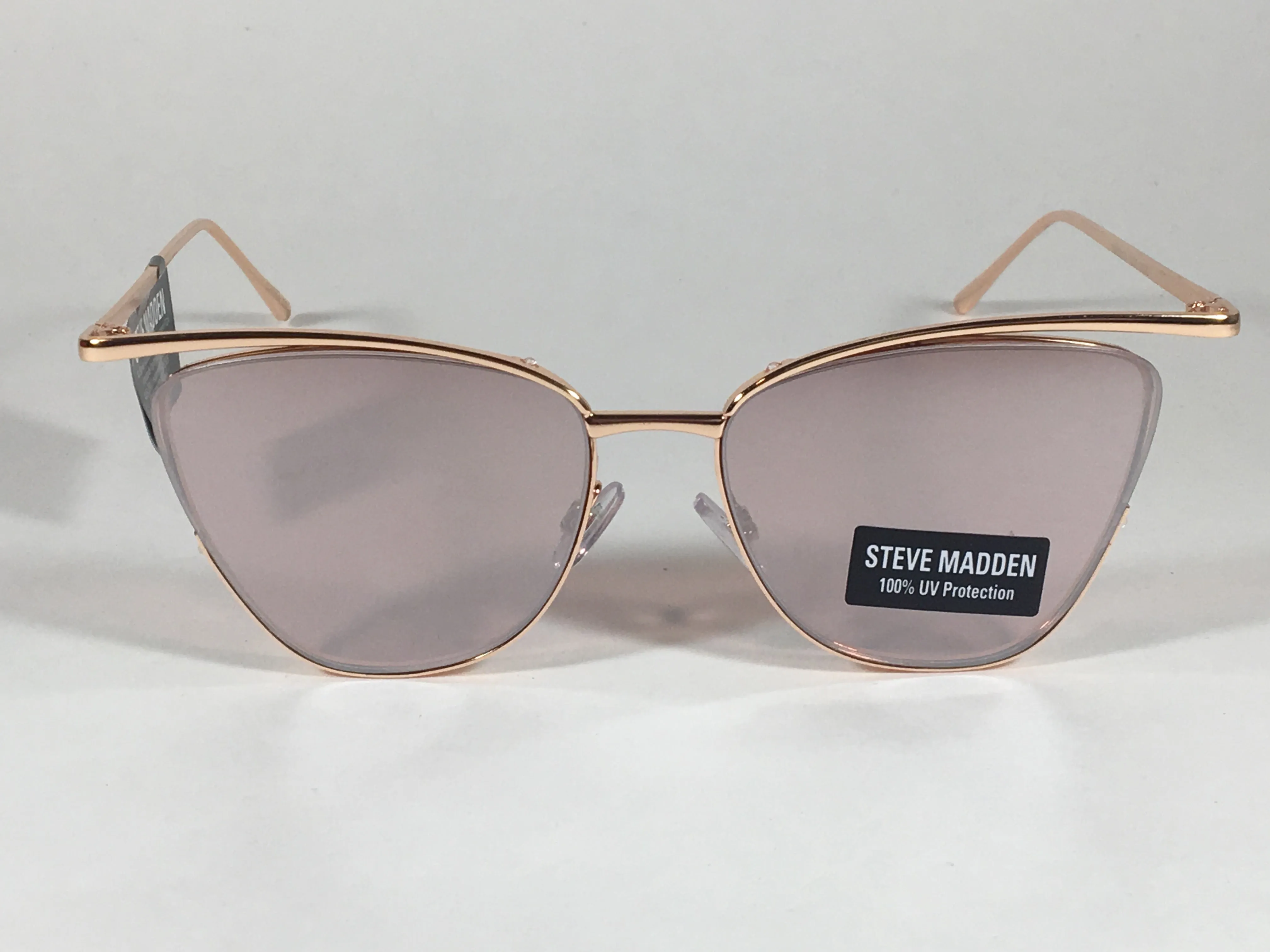 Steve Madden Brooklyn Cat Eye Sunglasses Rose Gold Metal Frame Silver Mirror Lens SM889124 RSG