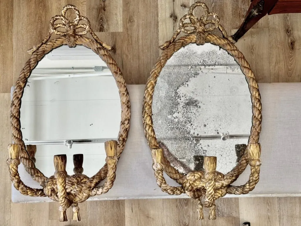 Stunning Pair of 19th Century English Rope Twist Mirrors by C. Nosoti