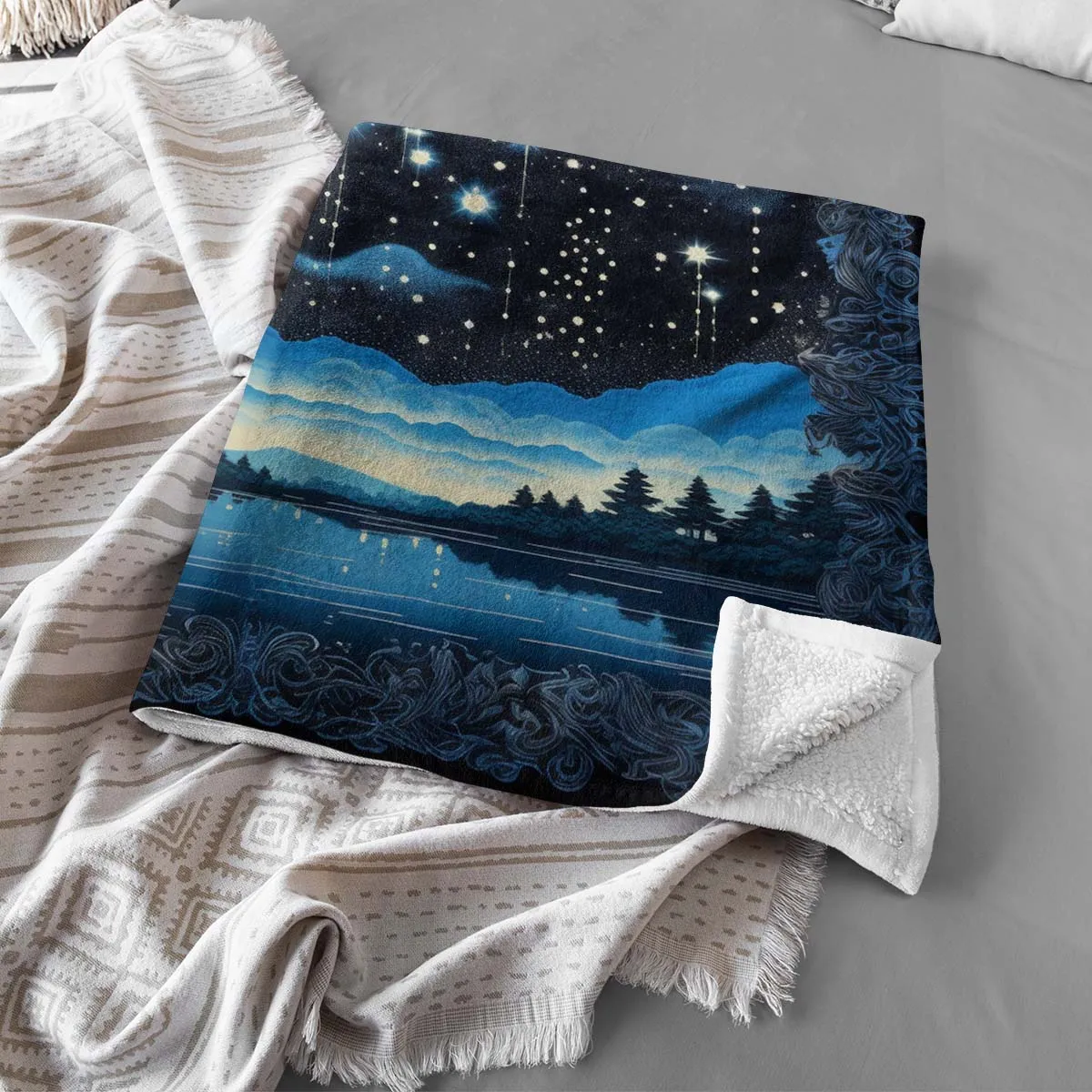 Sun and Moon Sherpa Blanket, Blanket for bed, Cozy Blanket Gift gifts home decor, Moon Gift,Magic Celestial Home Decor, Comet, Constellation and Stars, Moon And Stars 001