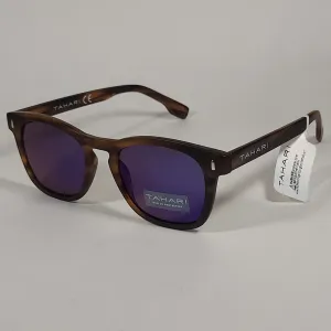 Tahari Square Club Sunglasses Matte Brown Tortoise Frame Blue Mirror Lens TM111 MTS