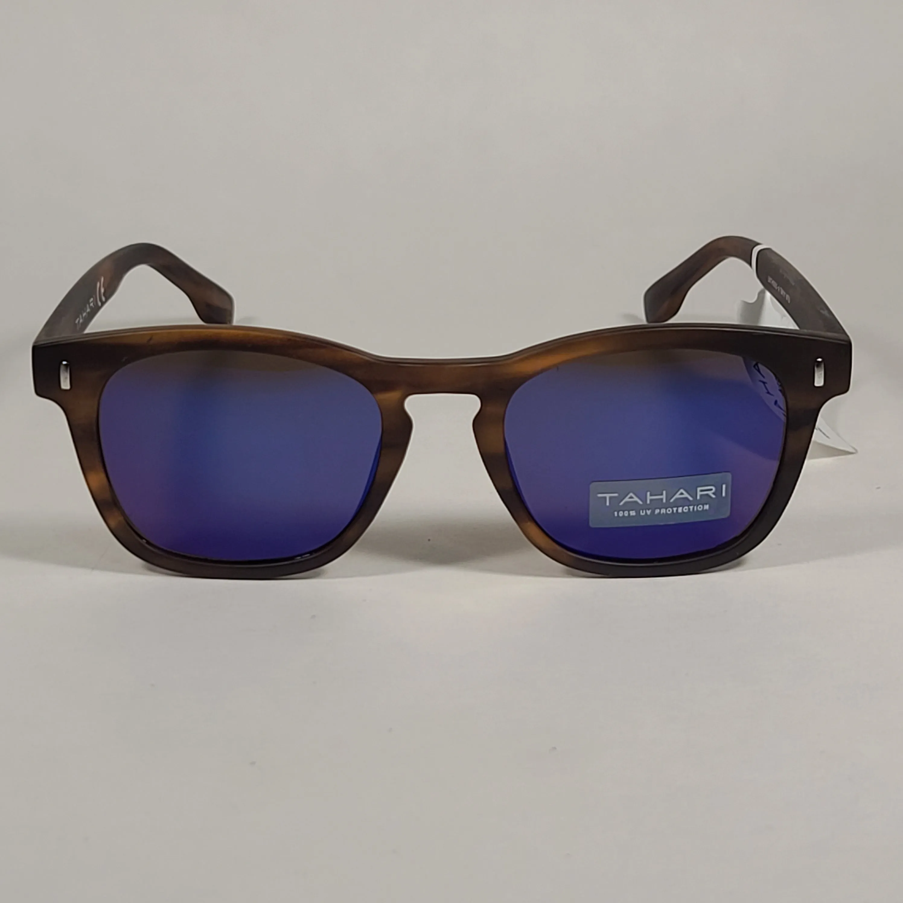 Tahari Square Club Sunglasses Matte Brown Tortoise Frame Blue Mirror Lens TM111 MTS