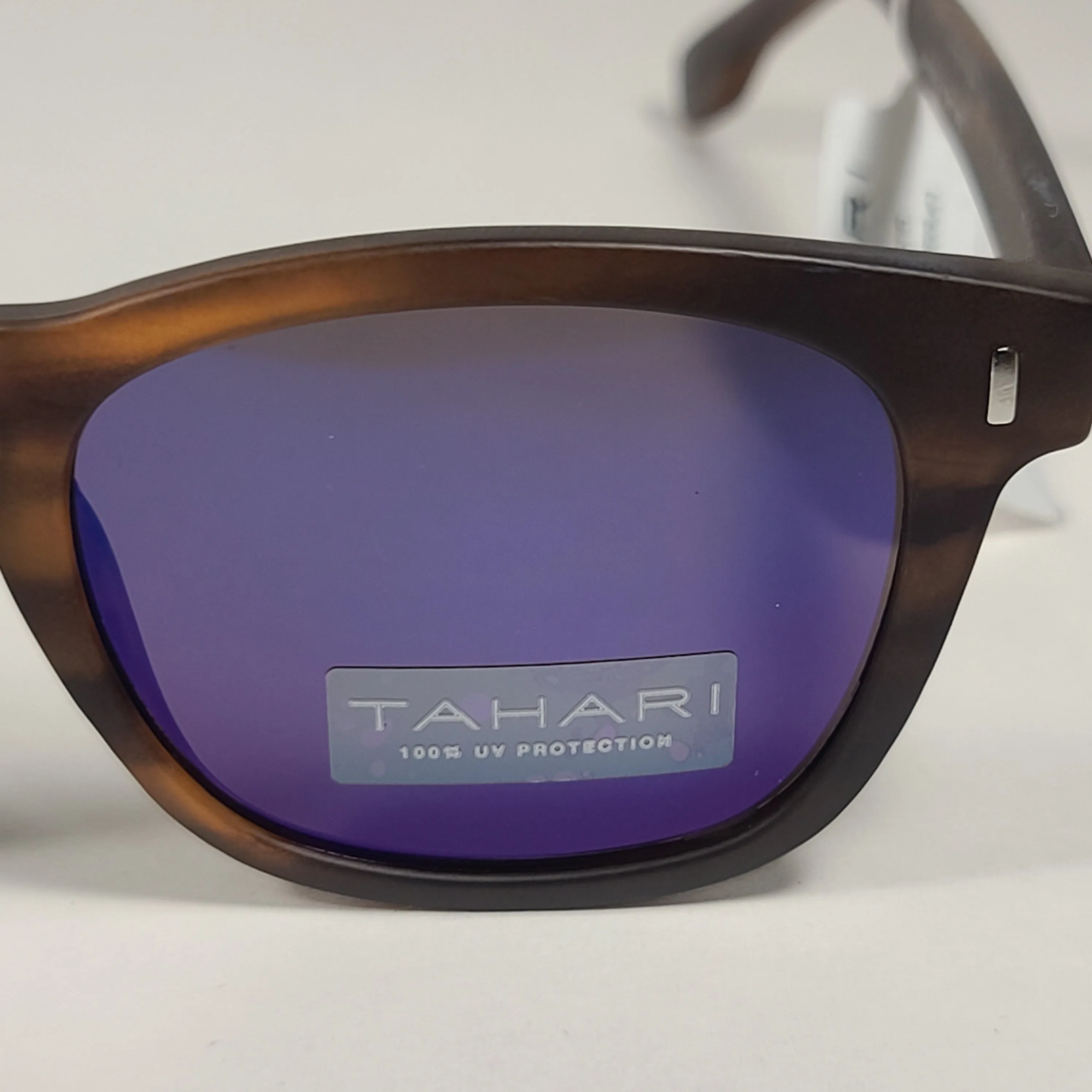 Tahari Square Club Sunglasses Matte Brown Tortoise Frame Blue Mirror Lens TM111 MTS