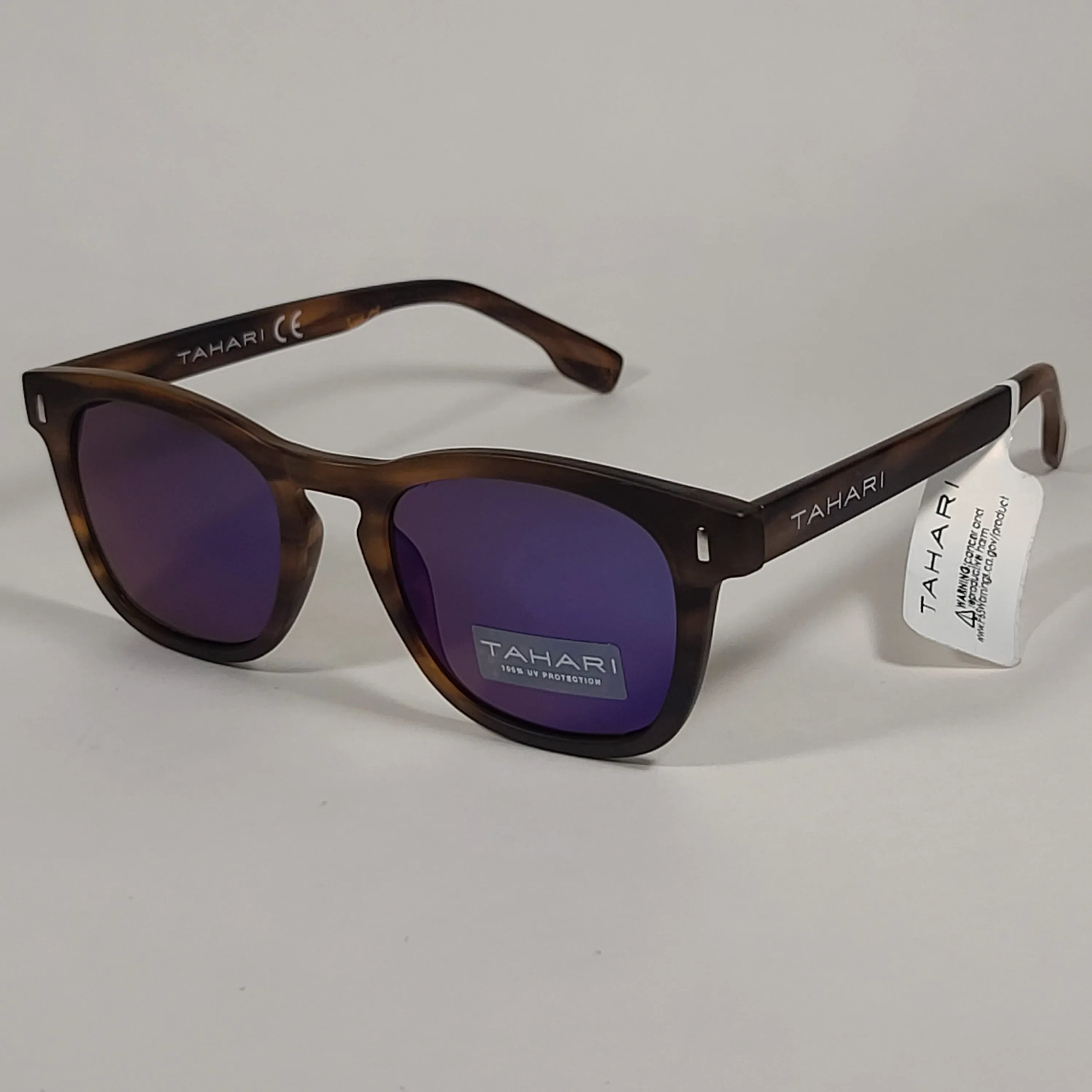 Tahari Square Club Sunglasses Matte Brown Tortoise Frame Blue Mirror Lens TM111 MTS