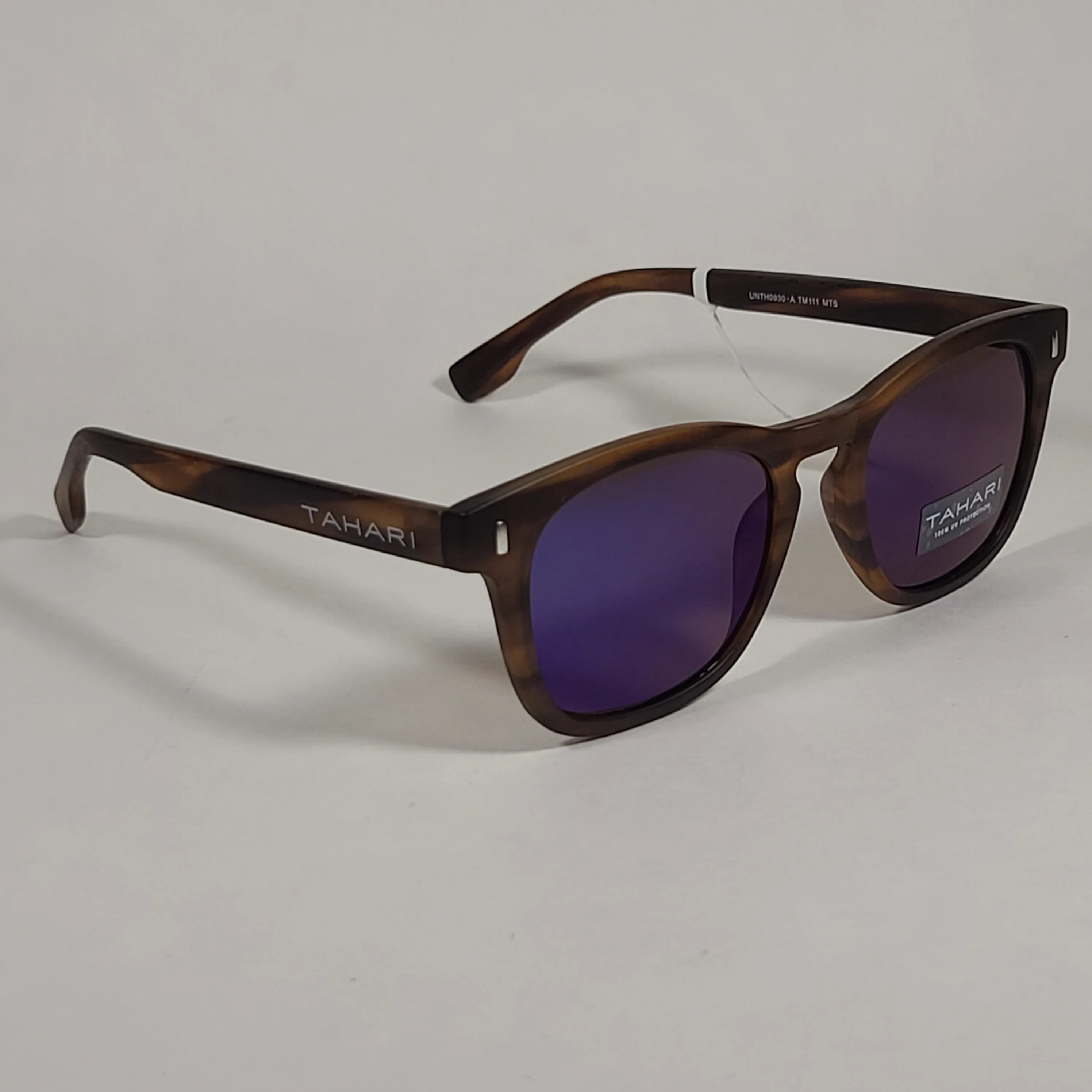 Tahari Square Club Sunglasses Matte Brown Tortoise Frame Blue Mirror Lens TM111 MTS