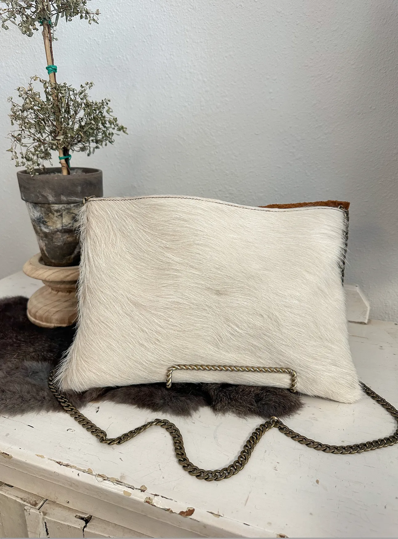 Tan Croc with Cream Hide Clutch/Crossbody