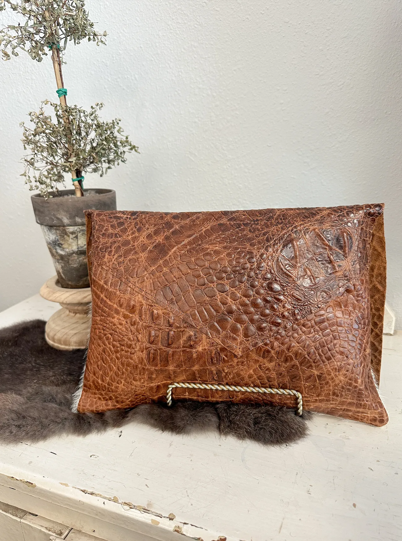 Tan Croc with Cream Hide Clutch/Crossbody