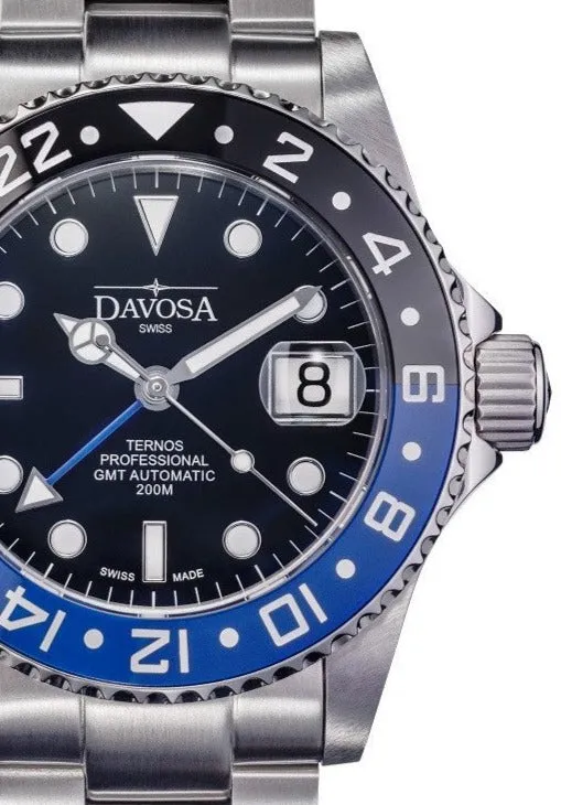 Ternos Professional Automatic 200m GMT Black Blue Diving Watch 16157145 OUTLET