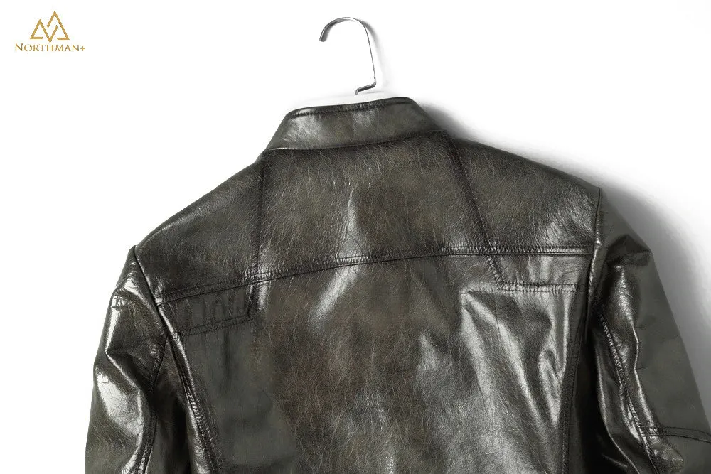 The Meteorite leather jacket in Olive